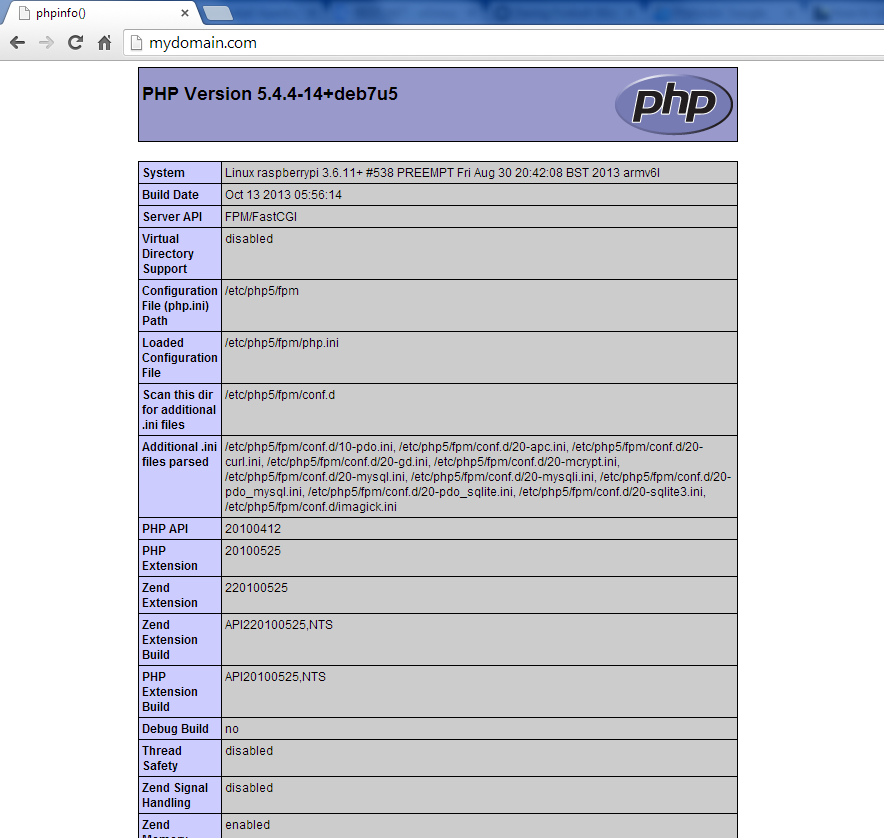 Raspberry Pi Raspbian Apache2 PHP5-FPM